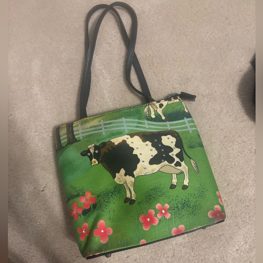 Green Cow Print Women's Bag vintage